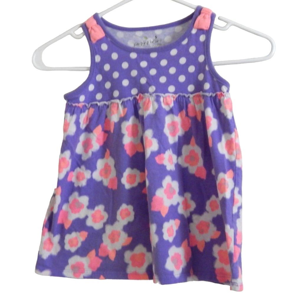 Jumping Beans Polka Dot Floral Tank Top Girls Size 5 Cotton Purple